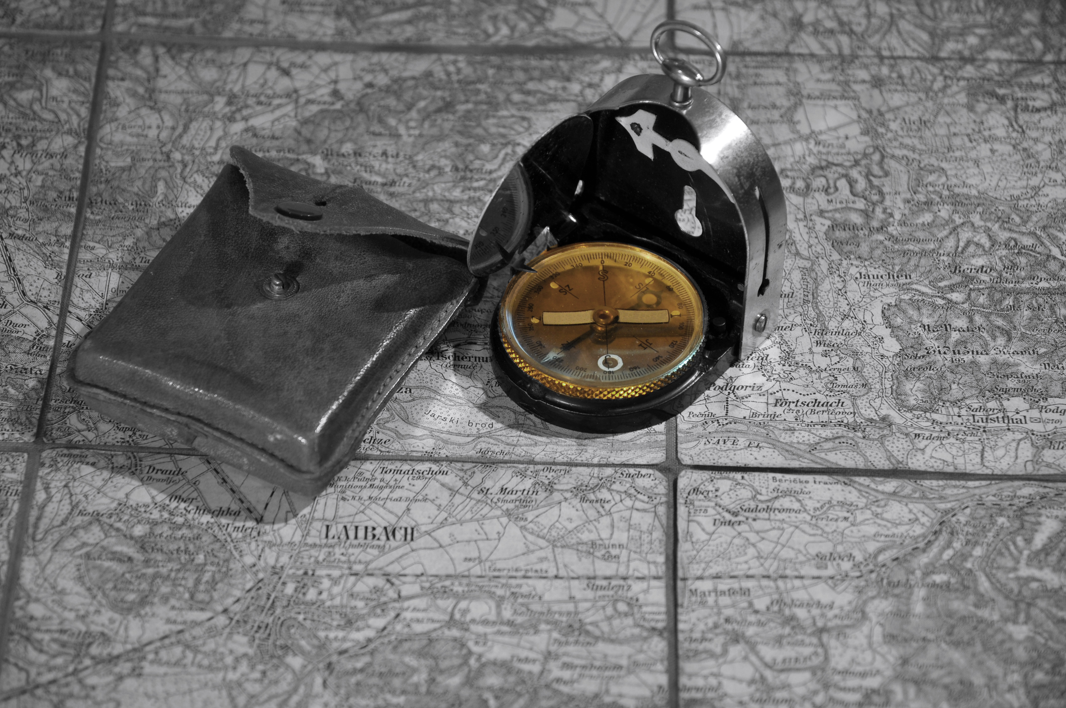 A compass on a map