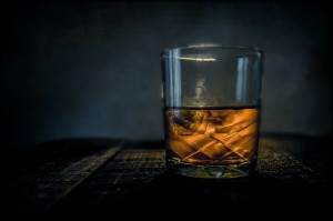 A glass of whiskey on the rocks